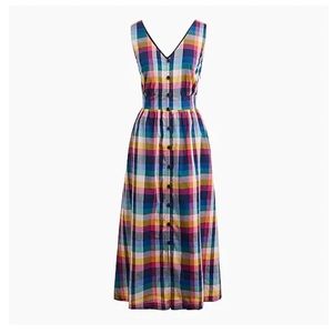 NWOT J Crew Mixed-Plaid Button-Up Midi Dress